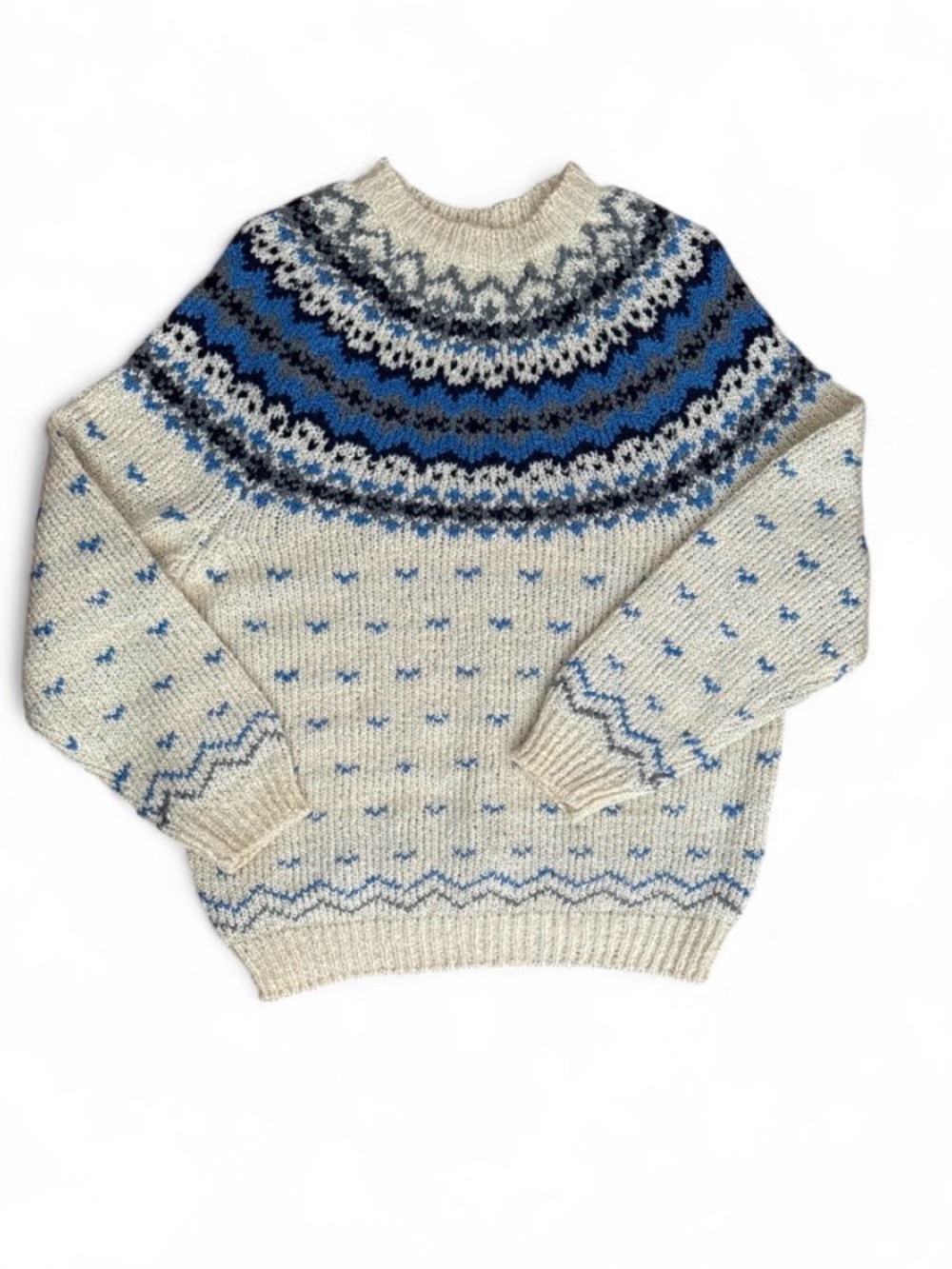 Vintage Sarah Bentley Cream and Blue Fair Isle Turtleneck Sweater